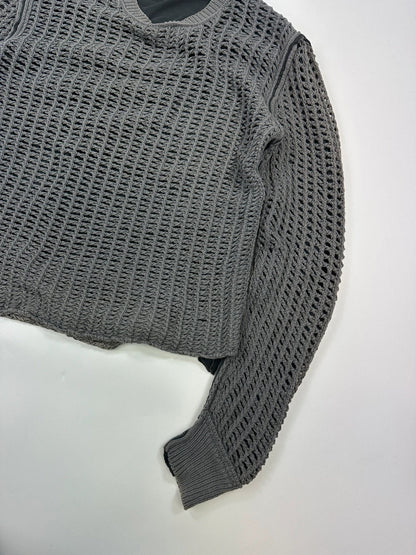 Dolce & Gabbana grey and black mesh knit sweater with layered t-shirt design.