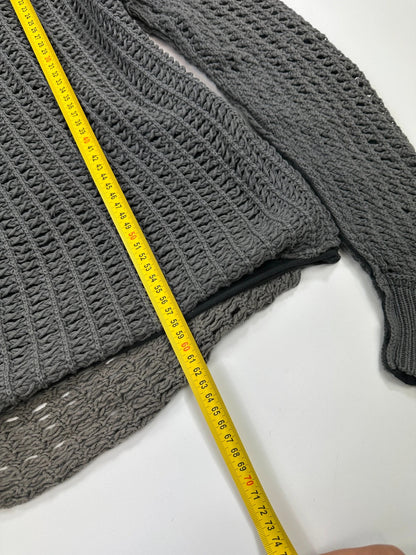 Dolce & Gabbana grey and black mesh knit sweater with layered t-shirt design.
