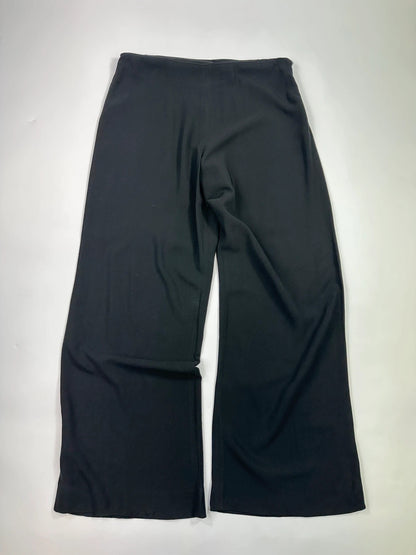 Jean-Paul Gaultier black wide-leg dress pants, vintage 2000s, soft rayon material.