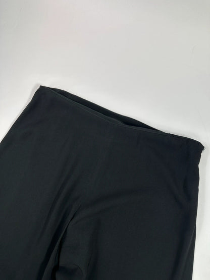 Jean-Paul Gaultier black wide-leg dress pants, vintage 2000s, soft rayon material.