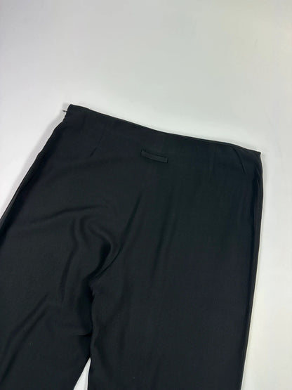 Jean-Paul Gaultier black wide-leg dress pants, vintage 2000s, soft rayon material.