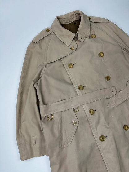 Burberrys beige trench coat jacket double breasted with removable lining and classic logo.