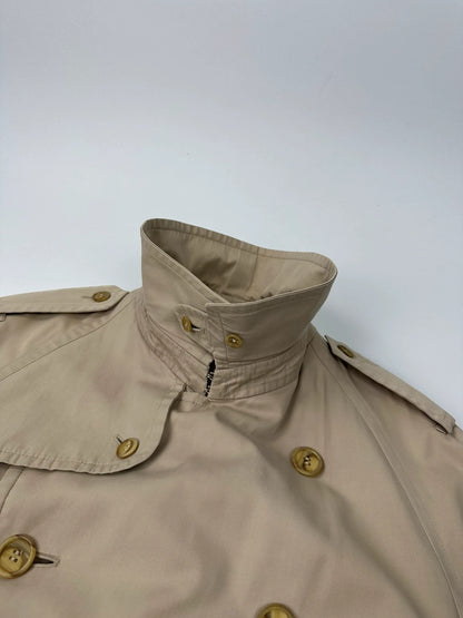 Burberrys beige trench coat jacket double breasted with removable lining and classic logo.