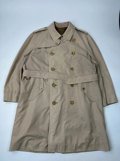 Burberrys beige trench coat jacket double breasted with removable lining and classic logo.