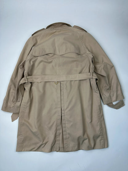 Burberrys beige trench coat jacket double breasted with removable lining and classic logo.