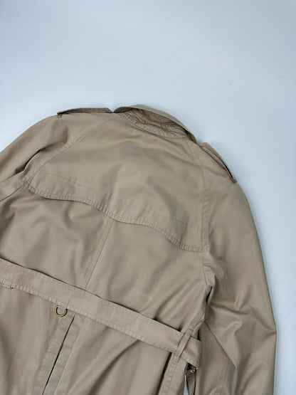 Burberrys beige trench coat jacket double breasted with removable lining and classic logo.