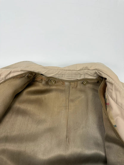 Burberrys beige trench coat jacket double breasted with removable lining and classic logo.