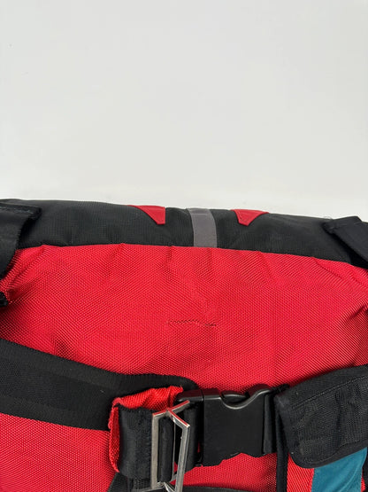 Marithé François Girbaud red and black messenger bag with mesh pocket and logo details.
