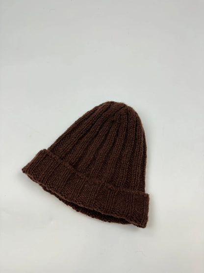 Prada brown wool knitted beanie with red logo tab from FW2014 collection.
