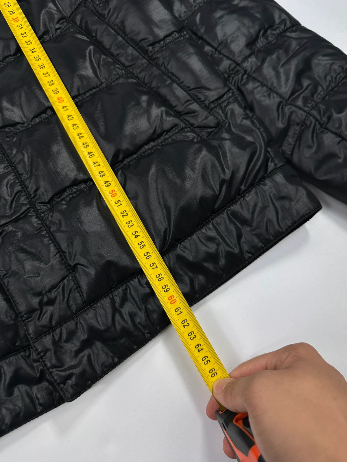 Prada black puffer jacket with shirt collar and Ripstop nylon fabric.