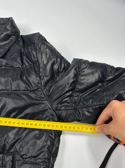 Prada black puffer jacket with shirt collar and Ripstop nylon fabric.