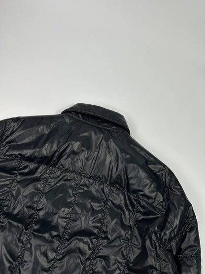 Prada black puffer jacket with shirt collar and Ripstop nylon fabric.