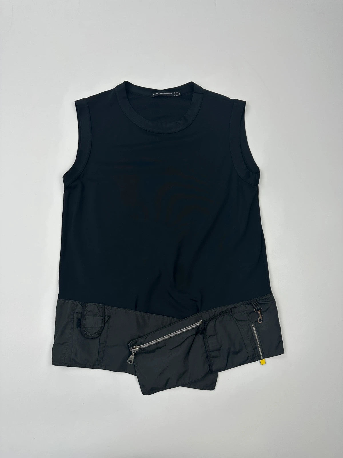 Marithé François Girbaud navy blue belted tank top with 90's minimalist design.