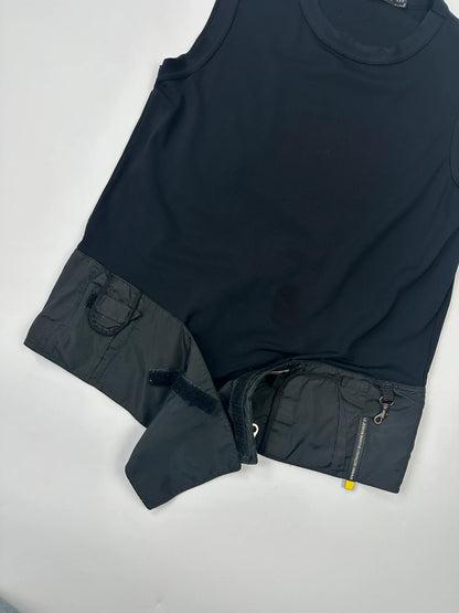 Marithé François Girbaud navy blue belted tank top with 90's minimalist design.