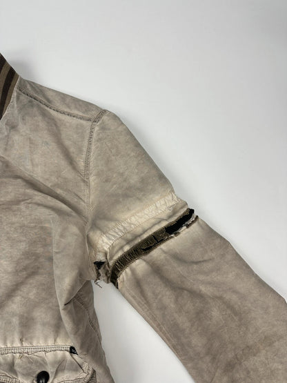 Dolce & Gabbana beige grey bomber jacket with faded nylon and logo details.
