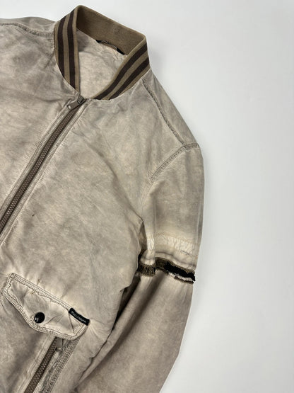 Dolce & Gabbana beige grey bomber jacket with faded nylon and logo details.