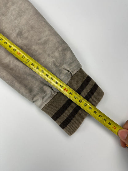 Dolce & Gabbana beige grey bomber jacket with faded nylon and logo details.