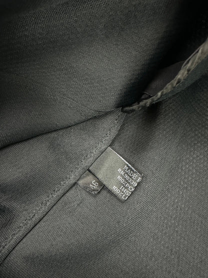 Prada black mesh and leather jacket with logo detailing and vintage design elements.