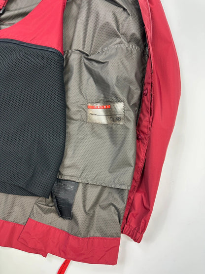 Prada red Gore-Tex jacket with logo detail, vintage Autumn-Winter 2003 collection.