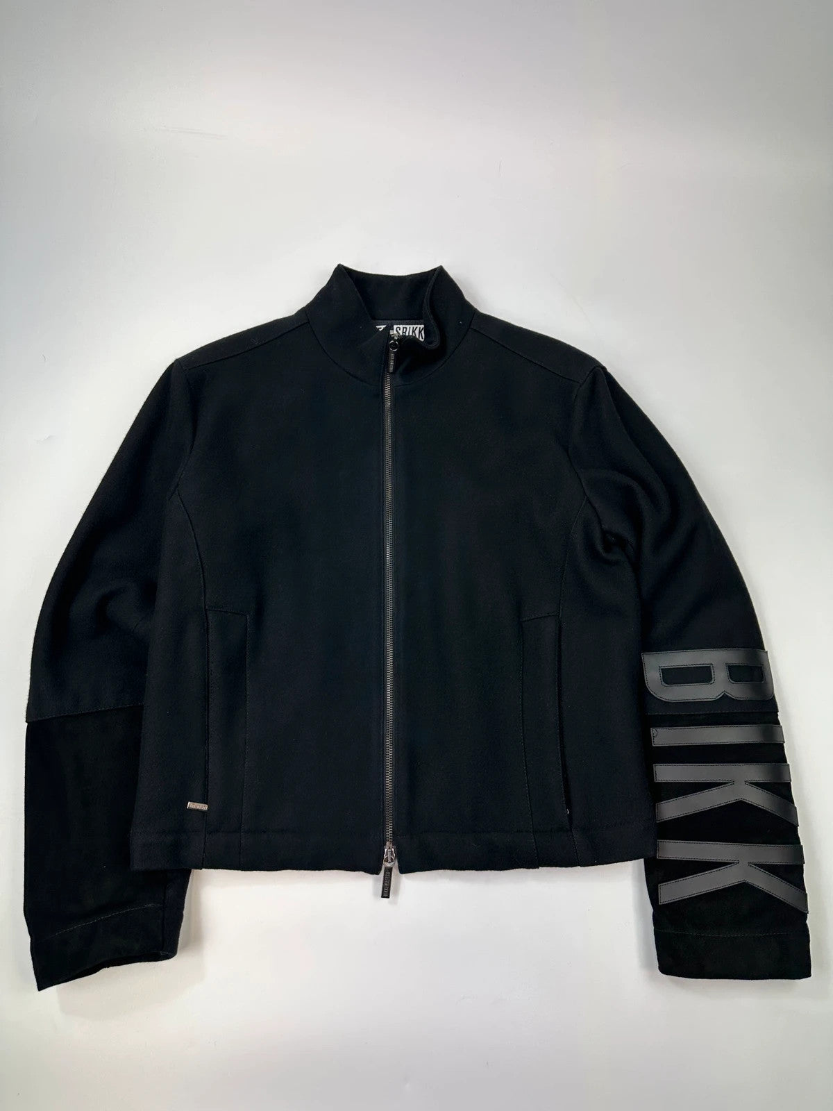 Bikkembergs black wool and leather jacket with minimalist design and subtle logo details.