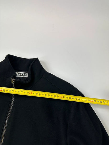 Bikkembergs black wool and leather jacket with minimalist design and subtle logo details.