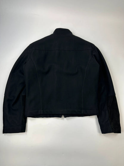 Bikkembergs black wool and leather jacket with minimalist design and subtle logo details.