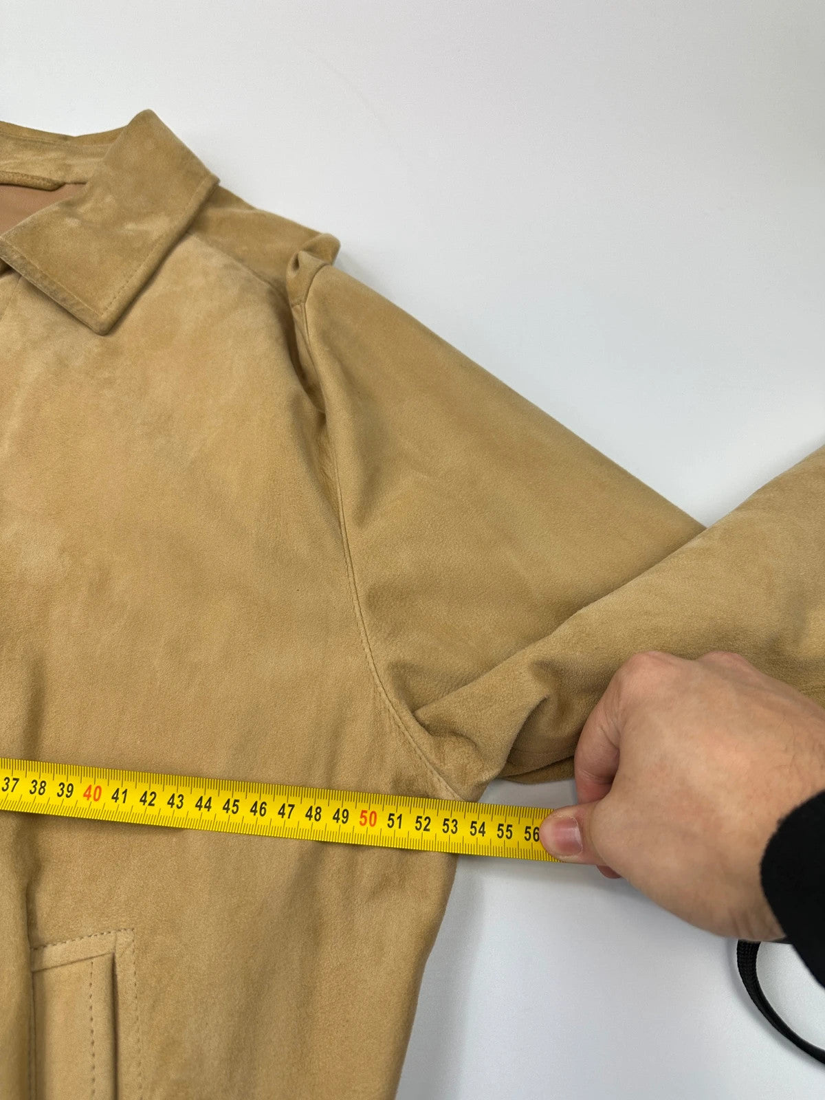 Lanvin mustard suede leather bomber jacket with button-up front and vintage 90s design.