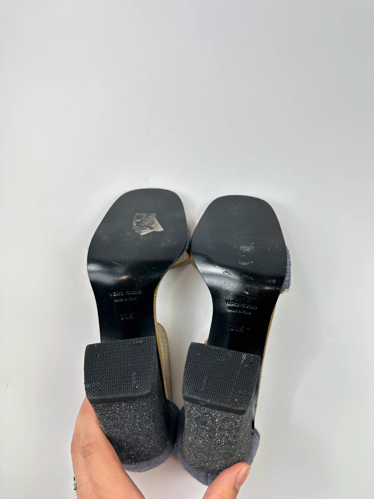 Miu Miu grey multi heels with glitter finish and PVC coating from FW1998 collection.
