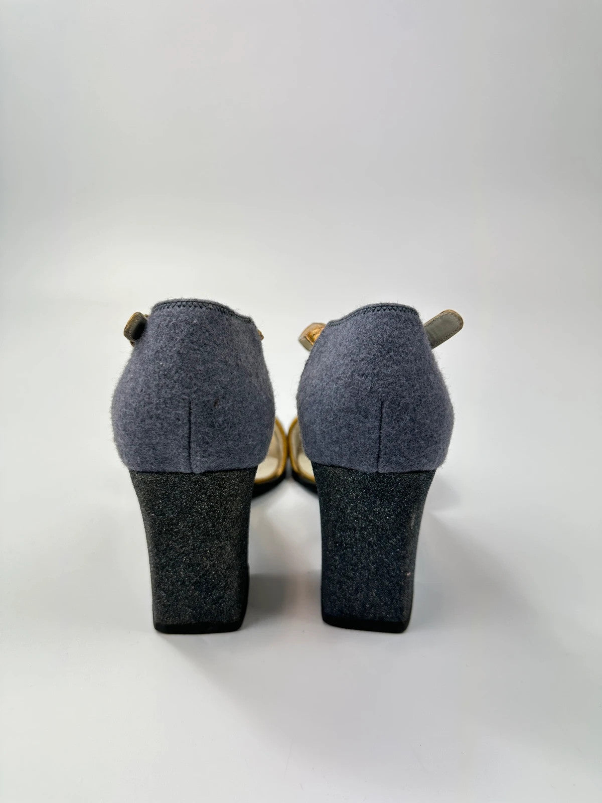 Miu Miu grey multi heels with glitter finish and PVC coating from FW1998 collection.
