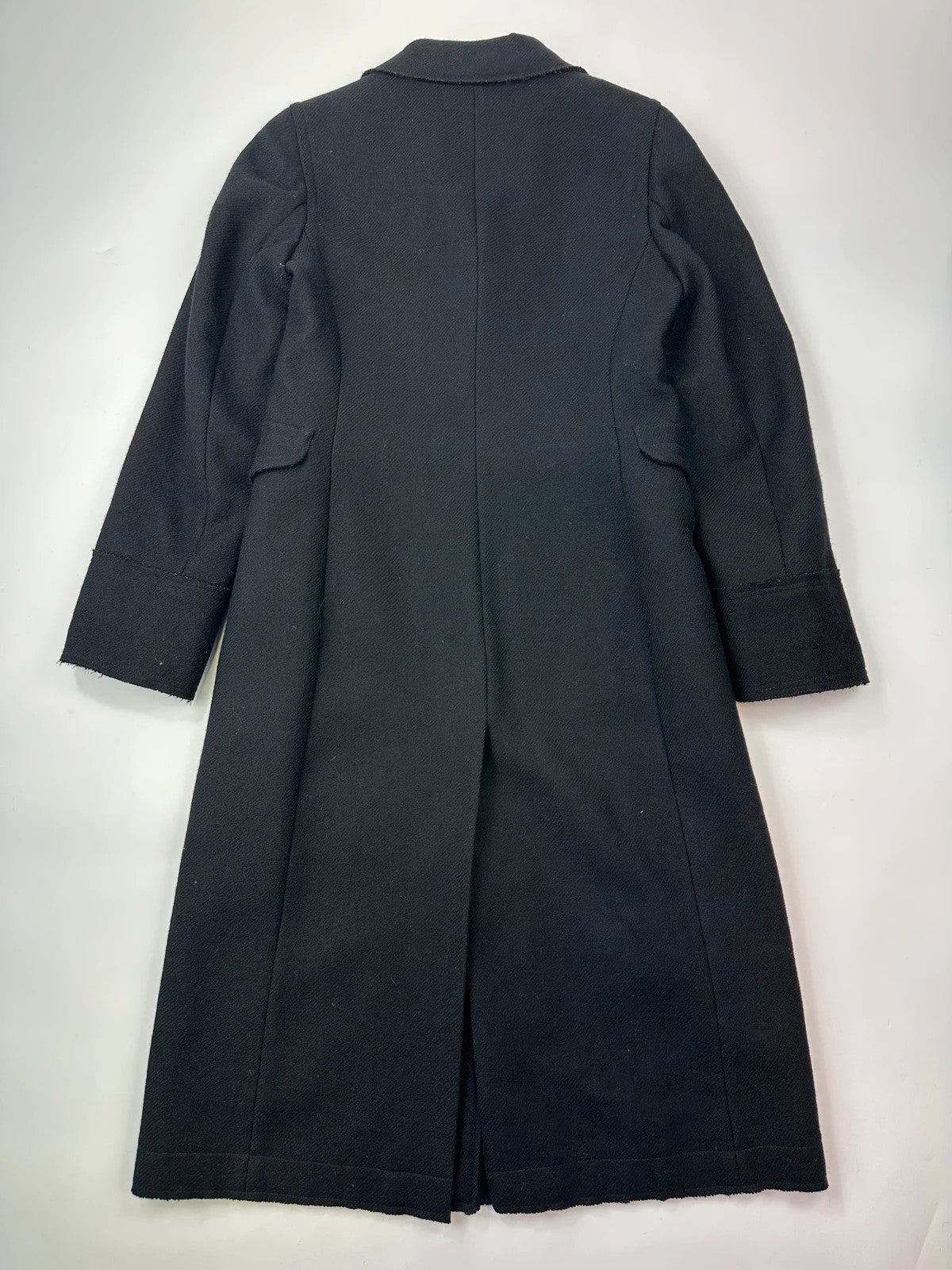 Miu Miu black trench coat in wool and mohair with vintage logo detail.