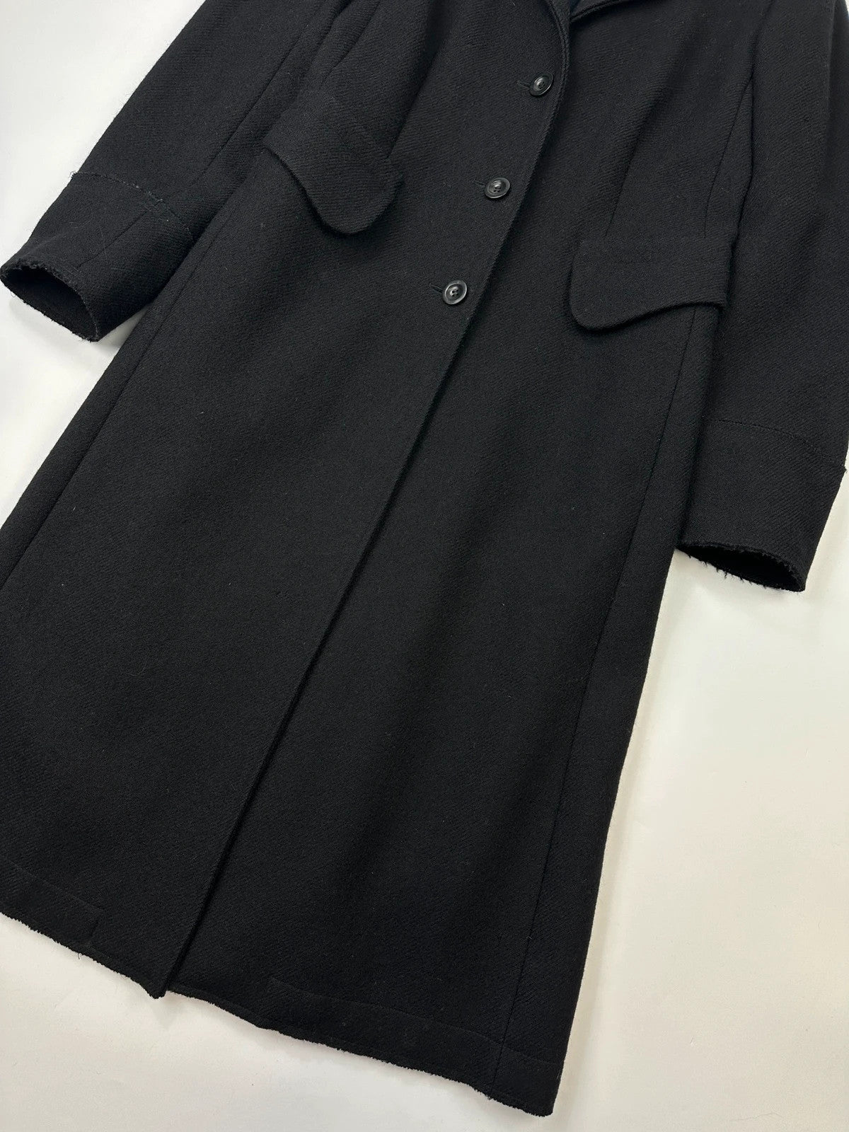 Miu Miu black trench coat in wool and mohair with vintage logo detail.