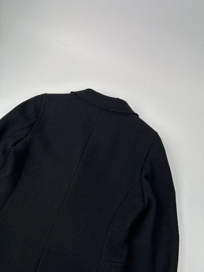 Miu Miu black trench coat in wool and mohair with vintage logo detail.
