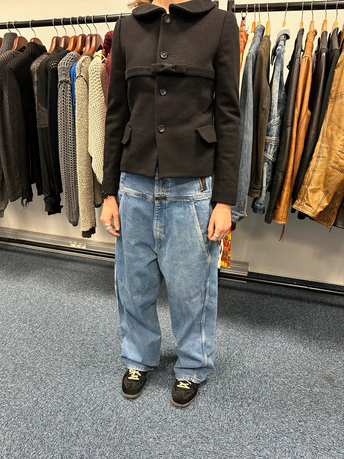 Marithé François Girbaud blue high waisted straight jeans with stone washed finish.