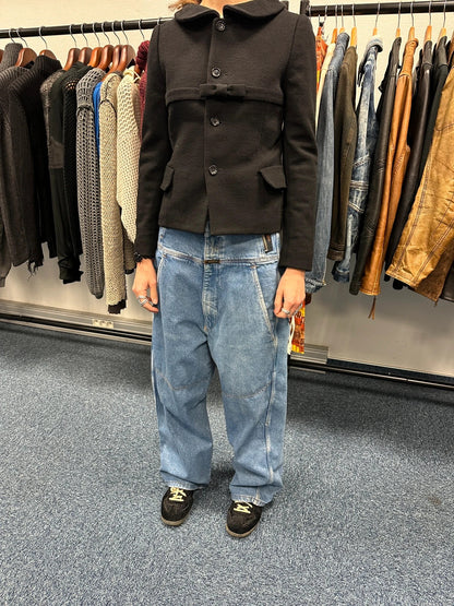 Marithé François Girbaud blue high waisted straight jeans with stone washed finish.