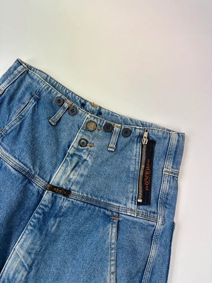 Marithé François Girbaud light blue high waisted wide leg jeans with stone washed finish.