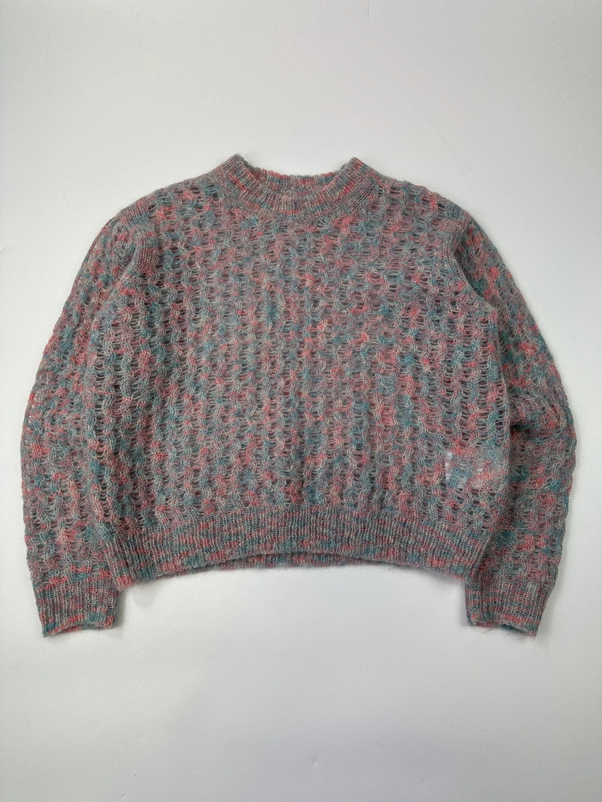 Acne Studios knitted mohair sweater light blue and rose with vintage 2000s design.