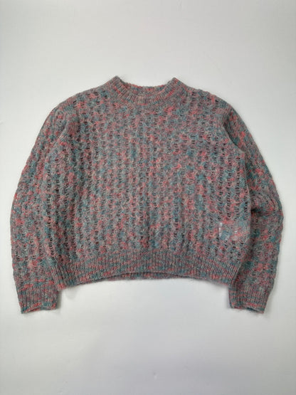 Acne Studios knitted mohair sweater light blue and rose with vintage 2000s design.