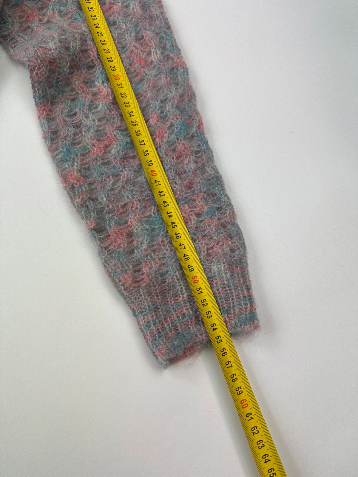 Acne Studios light blue and rose mohair knitted sweater with vintage 2000s design.