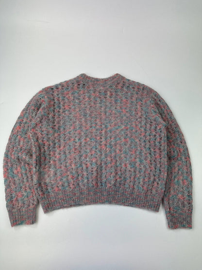 Acne Studios light blue and rose mohair knitted sweater with vintage 2000s design.