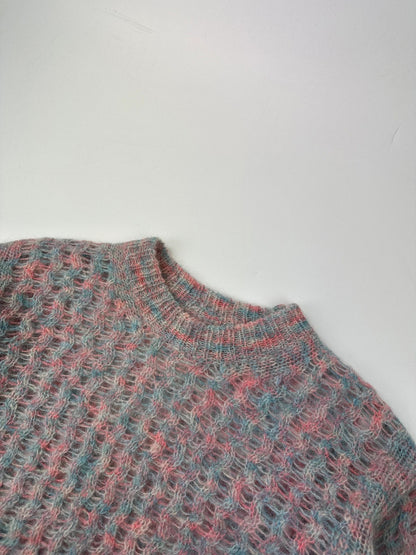 Acne Studios light blue and rose mohair knitted sweater with vintage 2000s design.