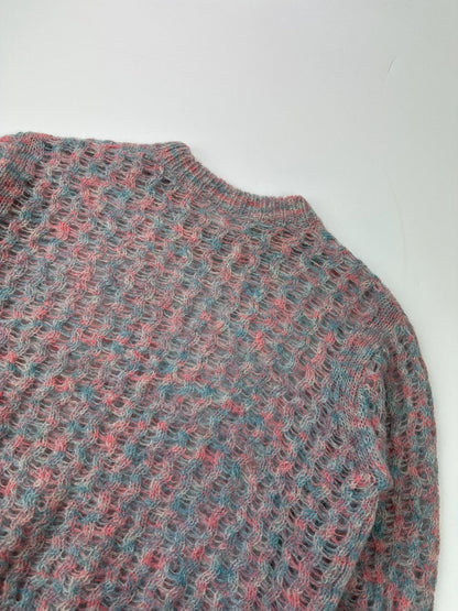Acne Studios light blue and rose mohair knitted sweater with vintage 2000s design.