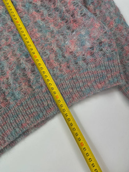 Acne Studios light blue and rose mohair knitted sweater with vintage 2000s design.