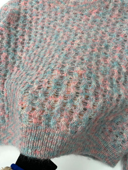 Acne Studios light blue and rose mohair knitted sweater with vintage 2000s design.