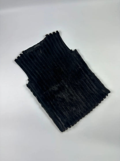 Prada black mink fur and wool tank top vest with minimalist design.