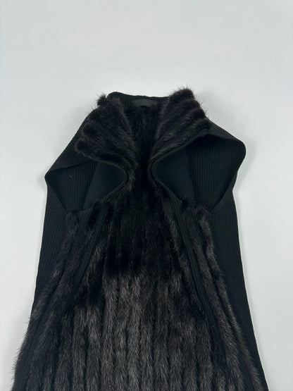 Prada black mink fur and wool tank top vest with minimalist design.