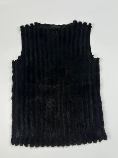 Prada black mink fur and wool tank top vest with minimalist design.