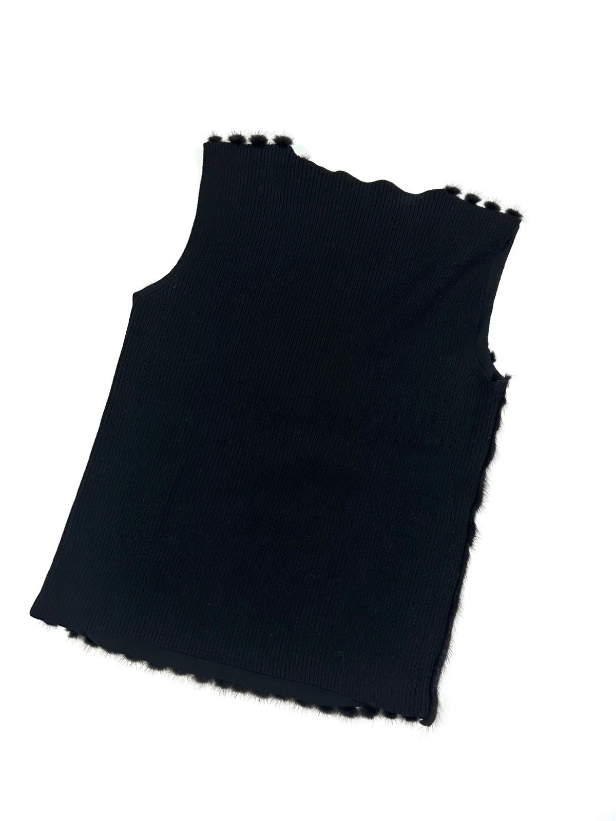 Prada black mink fur and wool tank top vest with minimalist design.