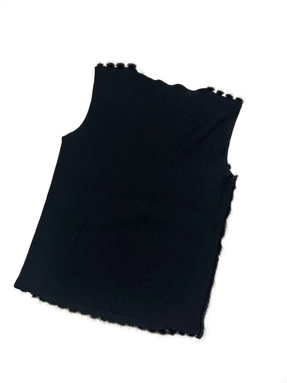 Prada black mink fur and wool tank top vest with minimalist design.