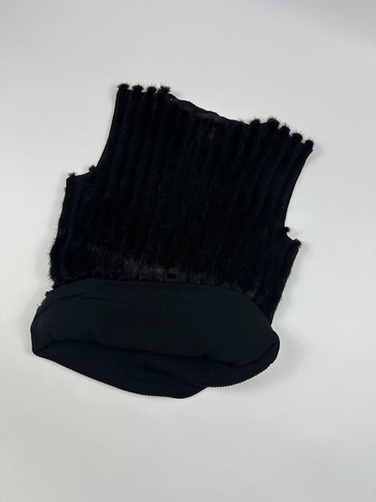 Prada black mink fur and wool tank top vest with minimalist design.