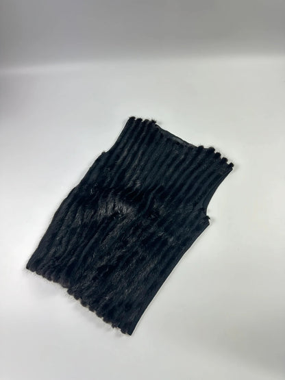 Prada black mink fur and wool tank top vest with minimalist design.